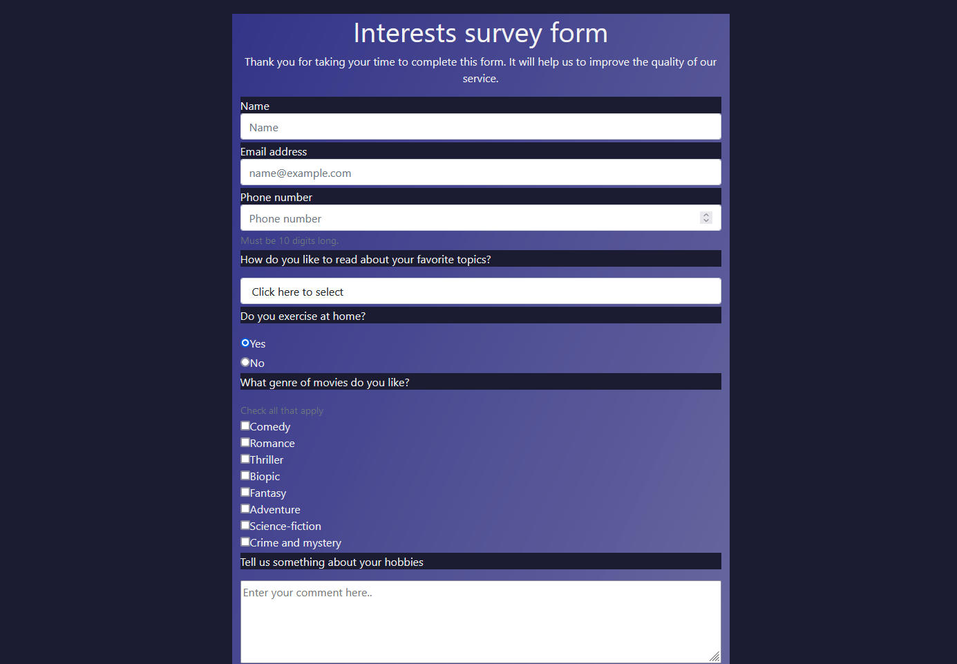 Preview image of a survey page